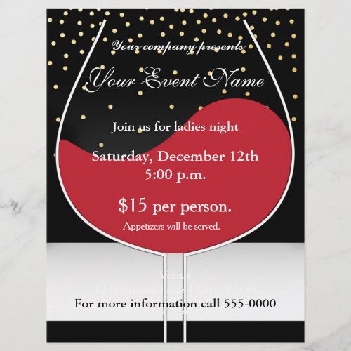 Red Wine Gold  Black Chic Event Flyer Poster