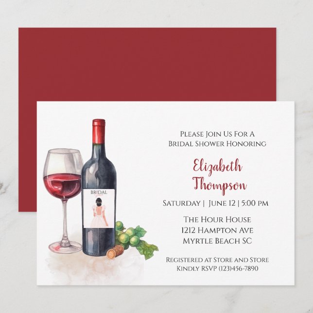 Red Wine Grapes Cocktail  Bridal Shower   Invitation (Front/Back)