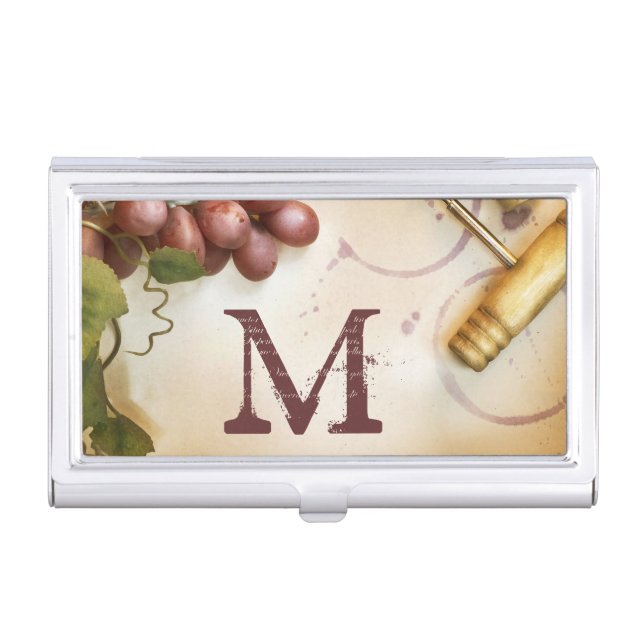 Red Wine Grapes Cork Monogram Business Card Hold Holder (Front)