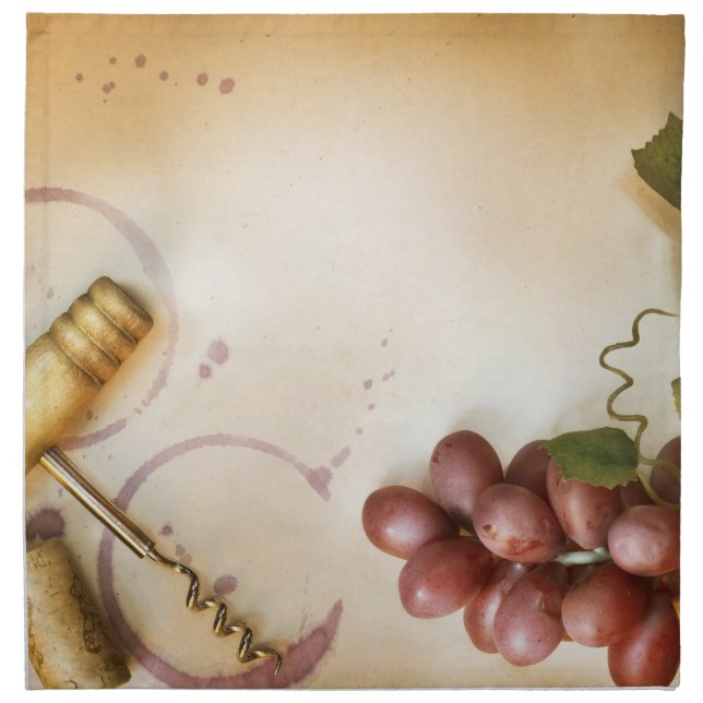 Red Wine Grapes Cork Screw Bottle Glass Napkins (Front)