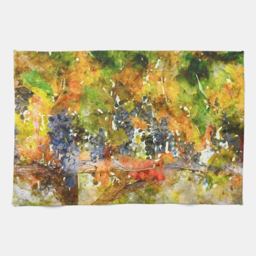 Red Wine Grapes on Vine Kitchen Towel