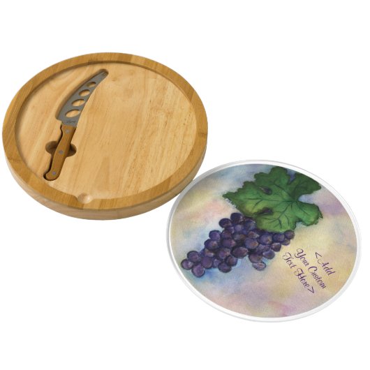 Red Wine Grapes Painting Custom Cheese Board (Opened)