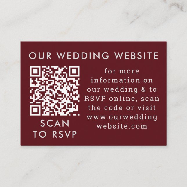 Red Wine & Gray Wedding QR Code Enclosure Card (Front)