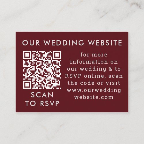Red Wine  Gray Wedding QR Code Enclosure Card