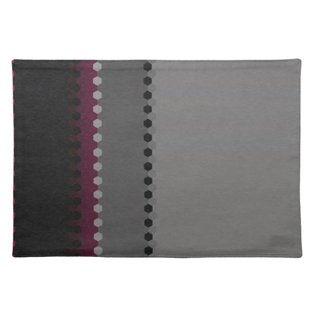 Red Wine Grey Black Stripe Dot Pattern Placemat (Front)