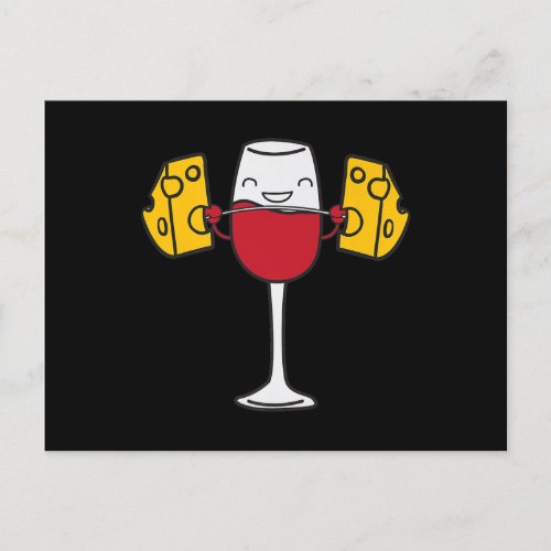 Red Wine Lifting Cheese Funny Snatch Squat Barbell Holiday Postcard