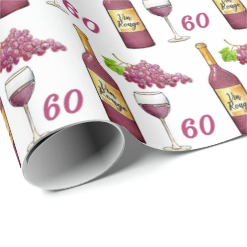 Red Wine Lovers Pattern 60th Birthday Wrapping Paper