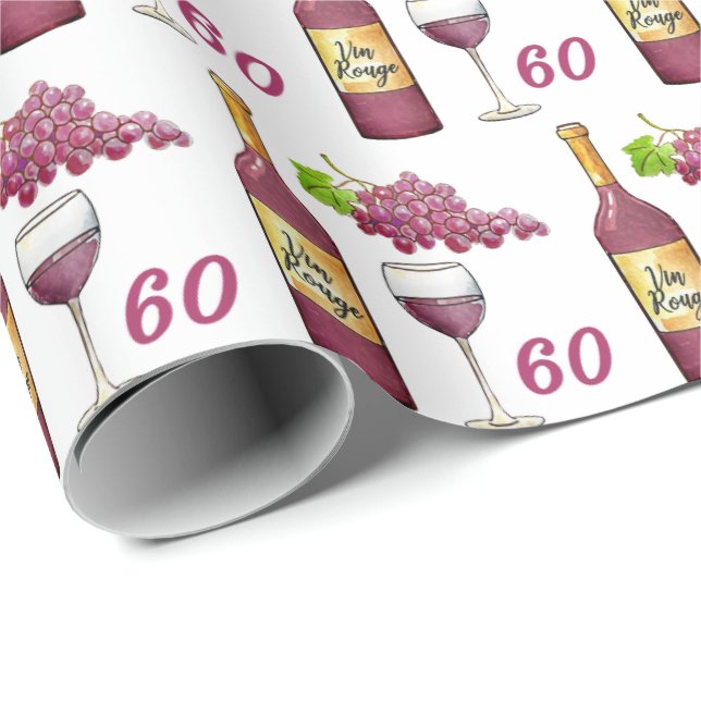 Red Wine Lovers Pattern 60th Birthday Wrapping Paper (Roll Corner)
