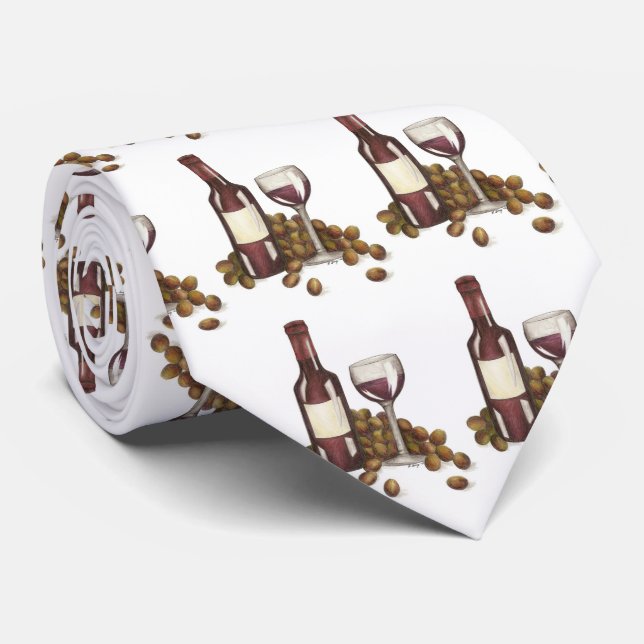Red Wine Merlot Cabernet Bottle Grape Glass Winery Neck Tie (Rolled)