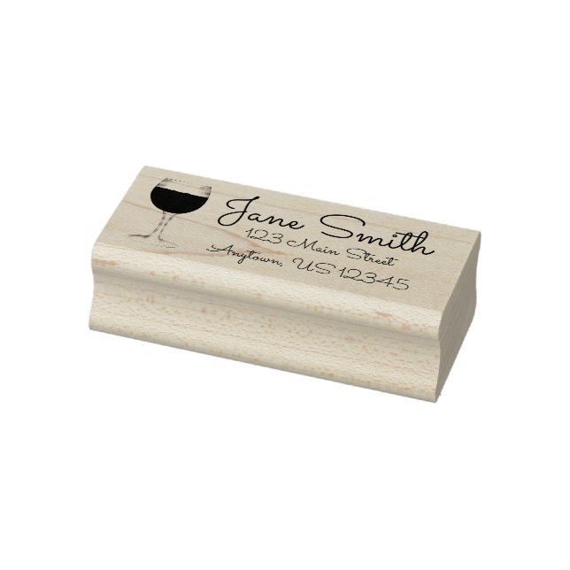 Red Wine Merlot Glass Winery Personalized Address Rubber Stamp (Stamp)