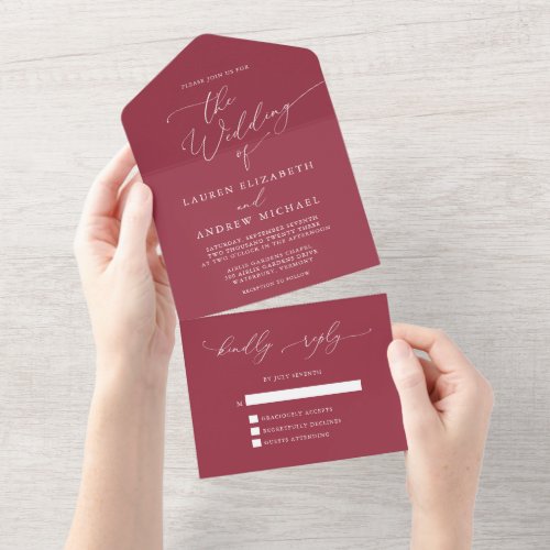 Red Wine Minimalist Wedding All In One Invitation