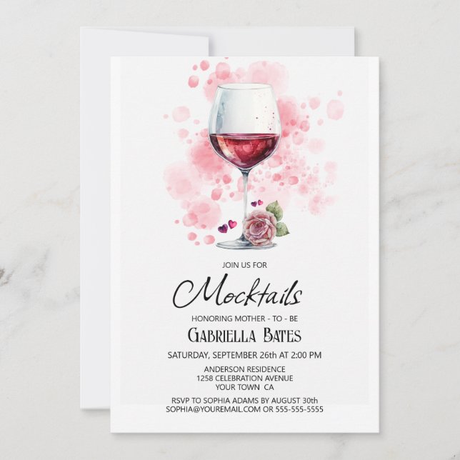 Red Wine Mocktails Baby Shower Invitation (Front)