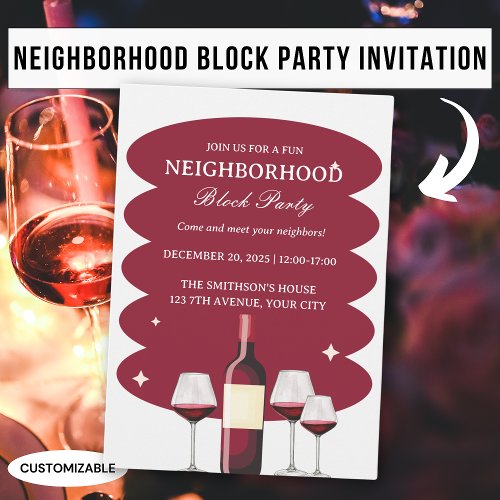 Red Wine Neighborhood Block Party Invitation