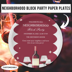 Red Wine Neighborhood Block Party Paper Plates