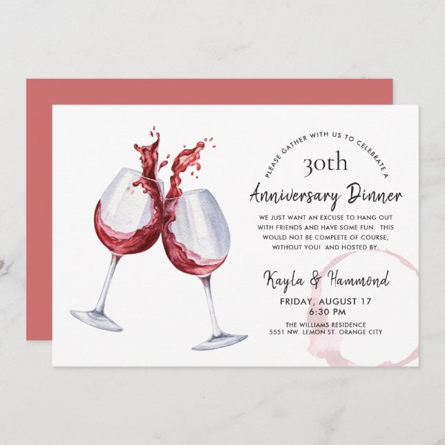 Red Wine Occasion Anniversary Celebration Dinner I Invitation (Front/Back)