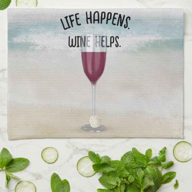 Red Wine On Ocean Background Kitchen Towel (Folded)