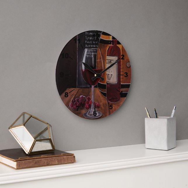 Red Wine Painting by Alfred Fox Large Clock (Office)