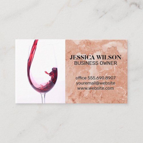 Red Wine Pour in Glass  Pink Orange Marble Business Card