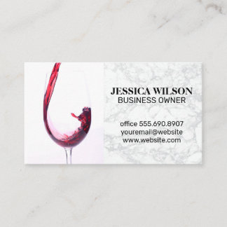 Red Wine Pour in Glass | White Marble Business Card