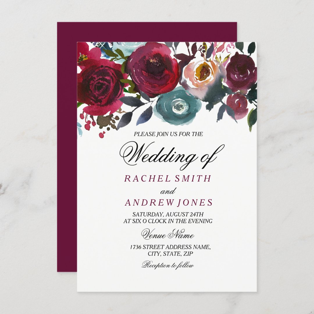 Red Wine Romantic Burgundy Wedding Invitation | Zazzle