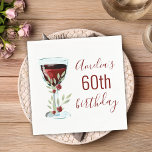 Red Wine Rose Watercolor 60th Birthday  Napkins<br><div class="desc">Rustic Red Wine Glass Rose Watercolor 60th Birthday Napkins. The design has watercolor red wine glass,  roses and olive twigs. The text is fully customizable - personalize it with your age.</div>