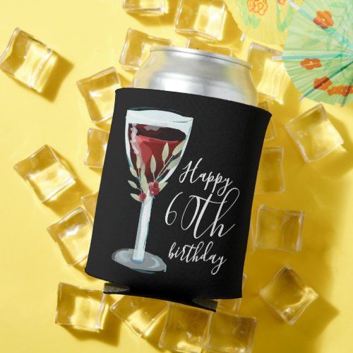 Red Wine Rose Watercolor 60th Birthday Party Can Cooler