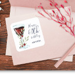 Red Wine Rose Watercolor 60th Birthday Square Sticker<br><div class="desc">Red Wine Rose Watercolor 60th Birthday Square Sticker. The design has watercolor red wine glass,  roses and twigs. The text is fully customizable - personalize it with your name and any age. Great for a woman or man's birthday gift or mailing.</div>