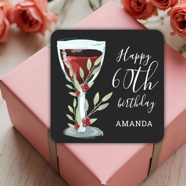 Red Wine Rose Watercolor 60th Birthday Square Sticker (Creator Uploaded)