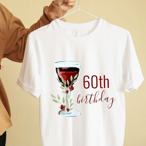 Red Wine Rose Watercolor 60th Birthday  T_Shirt