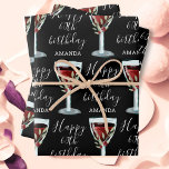 Red Wine Rose Watercolor 60th Birthday Wrapping Paper Sheets<br><div class="desc">Red Wine Rose Watercolor 60th Birthday Wrapping Paper. The design has watercolor red wine glass,  roses and twigs on a black background. The text is fully customizable - personalize it with your name and any age. Great for a woman or man's birthday gift or mailing.</div>