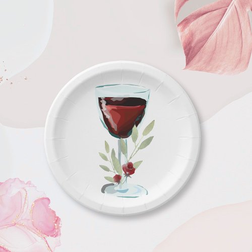 Red Wine Rose Watercolor Birthday Party  Paper Plates