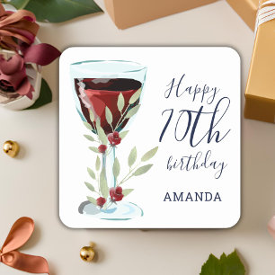 Red Wine Rose Watercolor Floral 70th Birthday Square Sticker