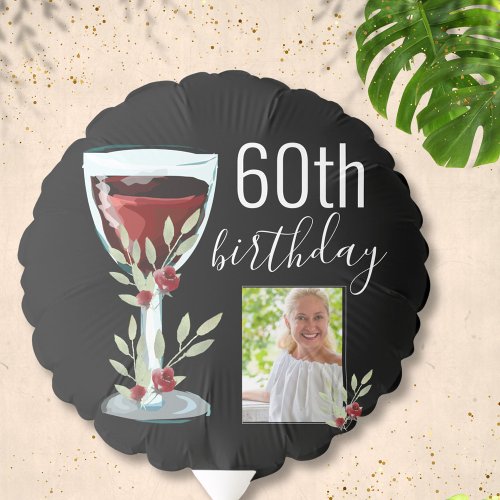Red Wine Rose Watercolor Photo 60th Birthday  Balloon