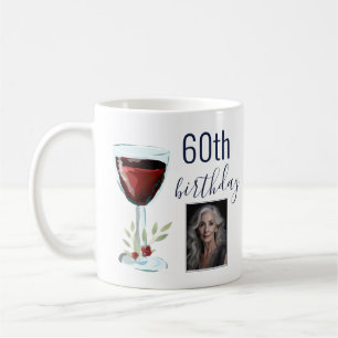 Red Wine Rose Watercolor Photo 60th Birthday Coffee Mug