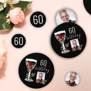 Red Wine Rose Watercolor Photo 60th Birthday Confetti
