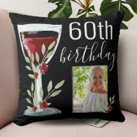 Red Wine Rose Watercolor Photo 60th Birthday 