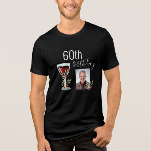 Red Wine Rose Watercolor Photo 60th Birthday Tri-Blend Shirt