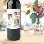 Red Wine Rose Watercolor Photo 60th Birthday  Wine Label<br><div class="desc">Red Wine Glass Rose Watercolor Photo 60th Birthday Wine Label. The design has watercolor red wine glass,  roses and twigs. The text is fully customizable - personalize it with your photo and age. Great as a woman's birthday party wine labels.</div>