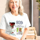 Red Wine Rose Watercolor Photo 80th Birthday  Tri-Blend Shirt<br><div class="desc">Red Wine Glass Rose Watercolor Photo 80th Birthday Tri-Blend Shirt. The design has watercolor red wine glass,  roses and twigs. The text is fully customizable - personalize it with your photo and age. Great as a woman's birthday party guest of honor t-shirt.</div>
