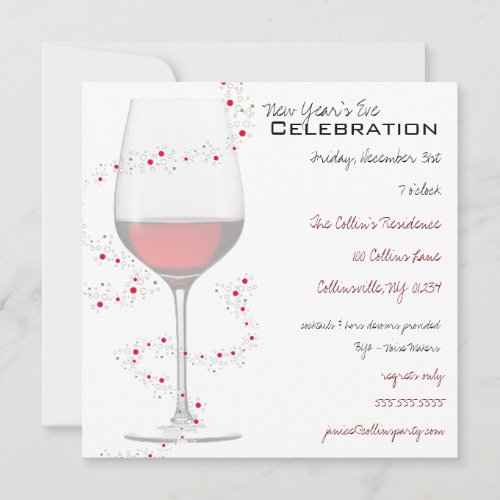 Red Wine &amp; Sparkles New Year's Invitations
