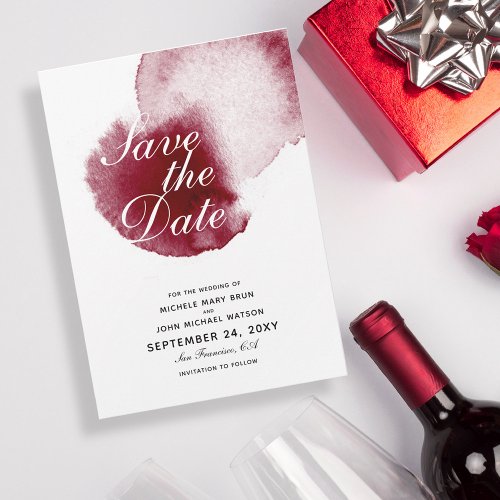 Red Wine Spill Watercolor Save the Date Card