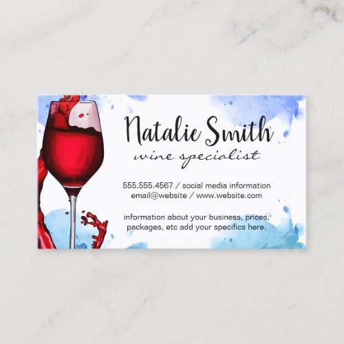 Red Wine Splash  Watercolor Background Business Card