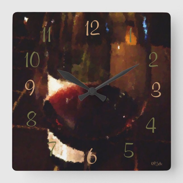Red Wine Square Wall Clock (Front)