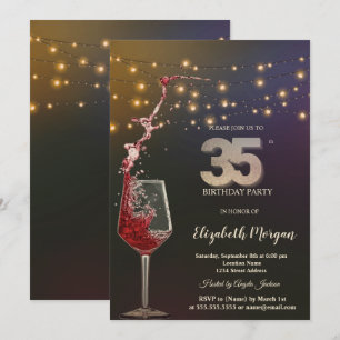 Red Wine String Lights 35th Birthday Party Invitation