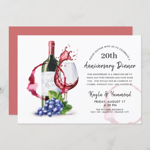 Red Wine Style Occasion Anniversary Dinner Invitat Invitation