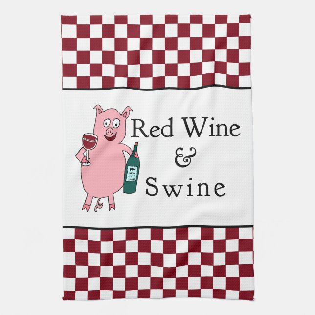 Red Wine & Swine Kitchen Towel (Vertical)