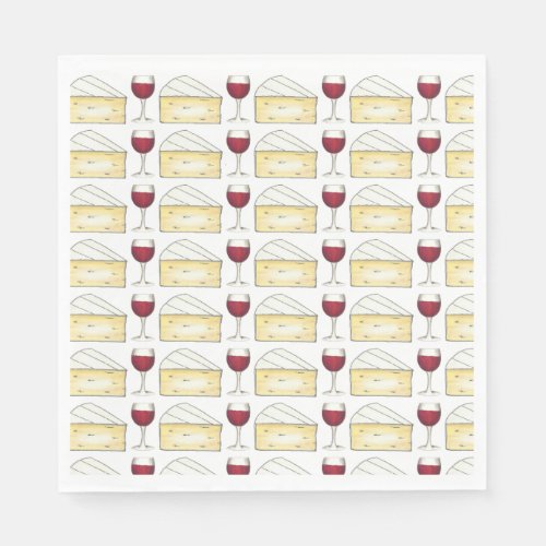 Red Wine Tasting Brie Cheese Cocktail Party Event Napkins