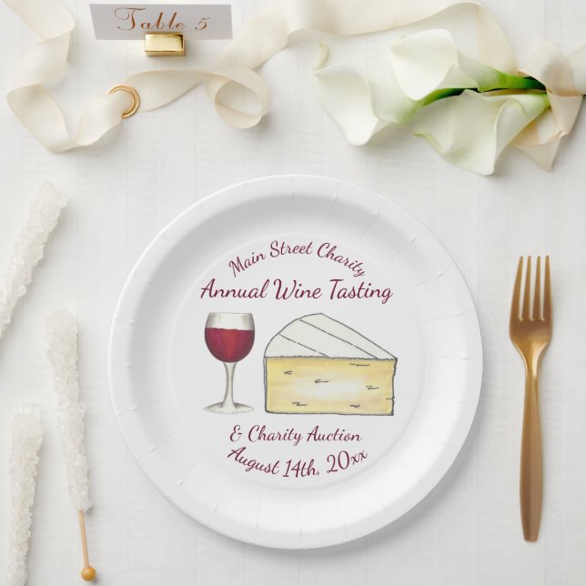 Red Wine Tasting Brie Cheese Cocktail Party Event Paper Plates (Wedding)