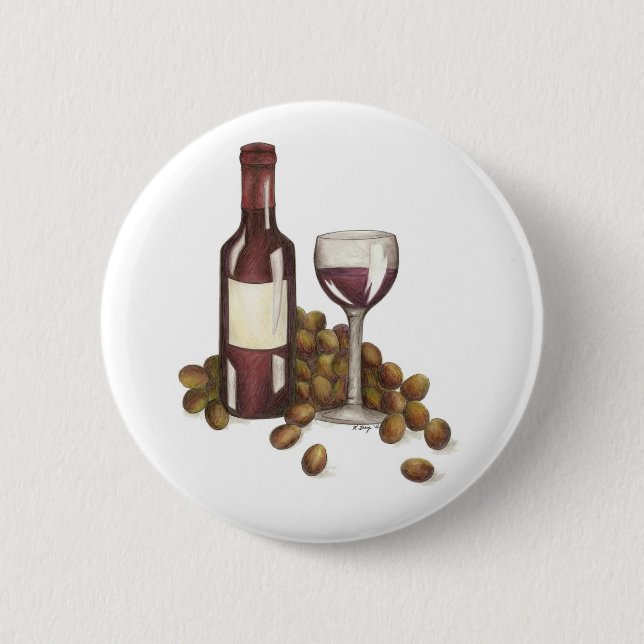 Red Wine Tasting Grapes Merlot Shiraz Glass Winery Button (Front)