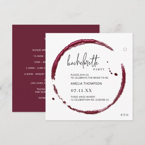 Red Wine Tasting Weekend Bachelorette Party Invitation